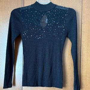 Belldini NWT Black Sequin Embellished Lurex Knit Pullover Top w/Extra Sequin